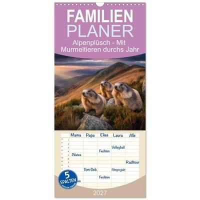 Familienplaner 2027 - Alpenplüsch - Mit Murmeltieren durchs Jahr mit 5 Spalten (Wandkalender, 21 x 45 cm) CALVENDO