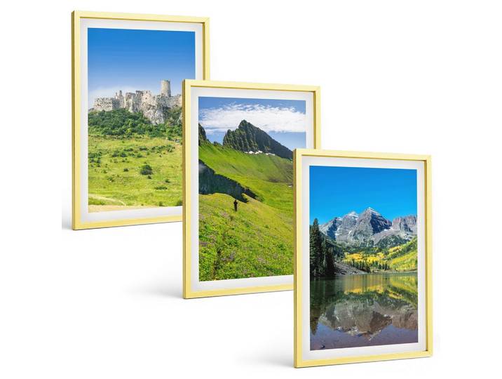 BILDER SET 3er Set - 40x60 cm Goldrahmen - Grüne Hügel mit einer Burg