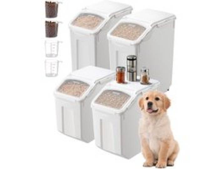 VEVOR Reis-Aufbewahrungsbehälter Vorratsdosen Hundefutterspender 4 Stk. 2 x 15 L / /20 L x 2 Behälter für Küchenzutaten Getreide Müsli, Tierfutterbehälter mit Rädern Messbecher luftdichter Deckel