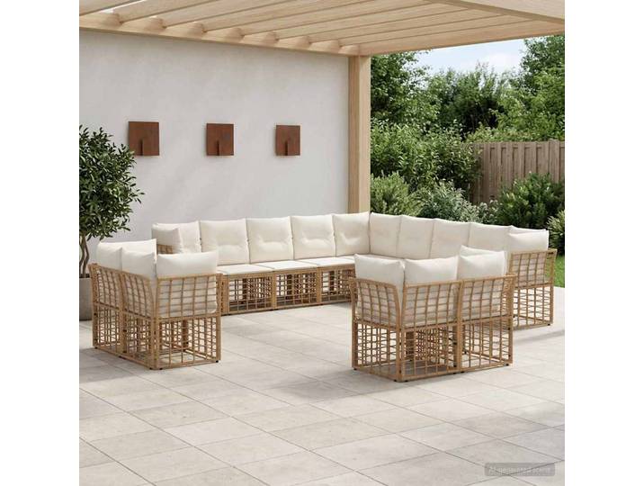 vidaXL Outdoor-Sofagarnitur 13-Sitzer Natur und Cremeweiß Polyester