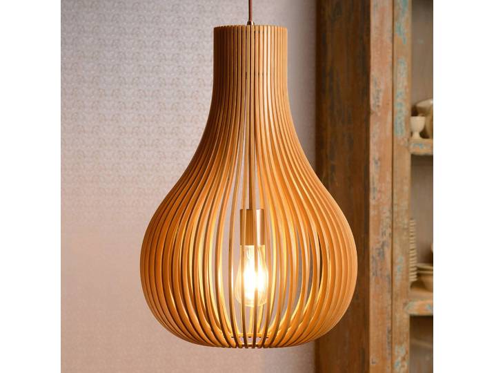 Lucide Holz Hängelampe Bodo, dimmbar, Holz hell, für Wohn- / Esszimmer, Holz, Skandinavisch, Pendelleuchte