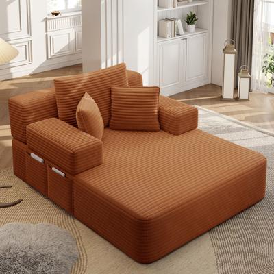 Telepassa Convertible Oversized Plush Corduroy Chaise Lounge Sofa Bed with 3 Soft Pillows
