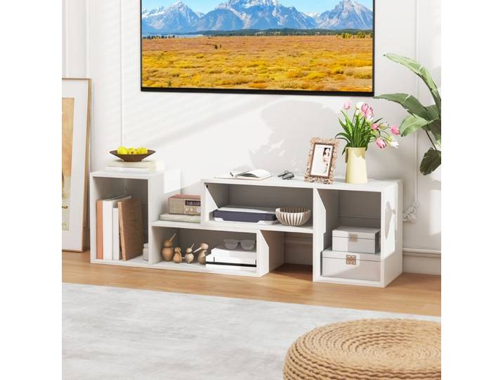 GIANTEX Meuble TV Modulaire en 2 Pcs Combiné Libre 4 Compartiments Ouverts pour TV à 60  Moderne pour salon chambre Blanc