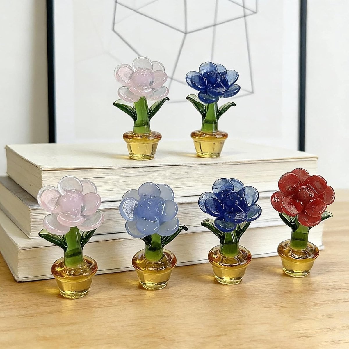 Handgeblazen Glazen Roos Mini Bloem Decoratie Lichtgroen 4 x 2 cm