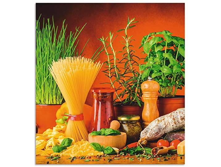 ARTland Spritzschutz Küchenrückwand aus Alu für Küche Herd Spüle 60x65 cm (BxH) mit Motiv Essen Lebensmittel Gemüse Kunst Mediterran Italienisch Bunt S7SM