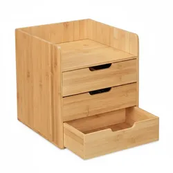 Relaxdays Schreibtisch Organizer, 3 Schubladen, Ablage Büroutensilien, HBT: 33 x 30 x 31 cm, Bambus Schubladenbox, natur