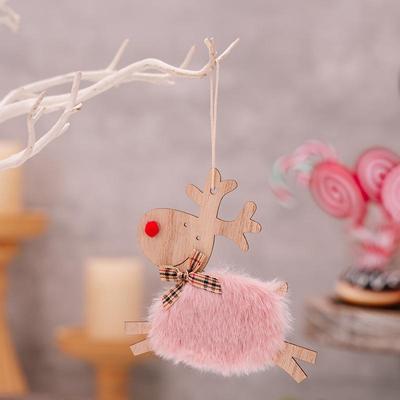 Inspired Deals Rustic Plush Elk Christmas Tree Ornament Wooden Reindeer Hanging Decoration pink