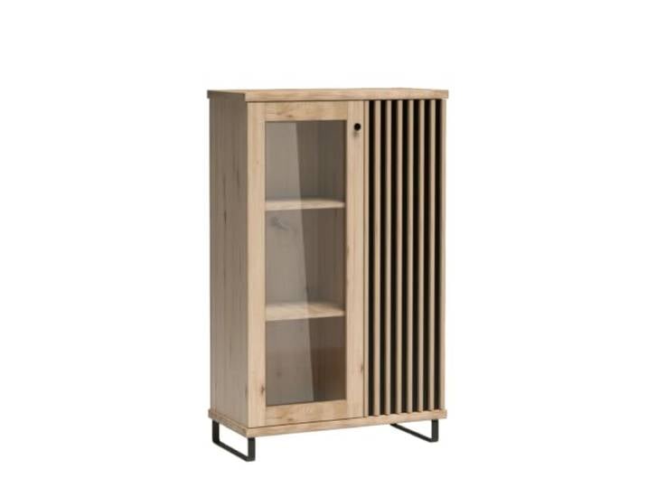 Komodee Vitrine NAKUSP - Eiche - Lamellen - Beleuchtung - 87 x 132 x 41 cm