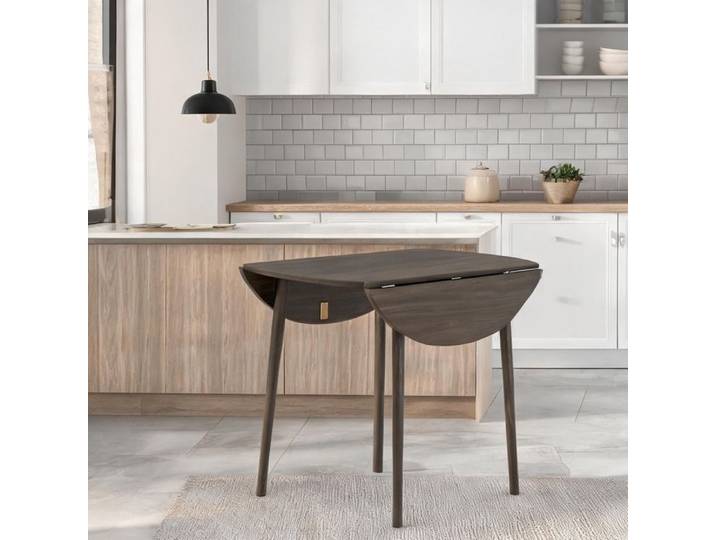 Table ronde extensible pliante 4 personnes panneaux de particules gris Ø 89 cm