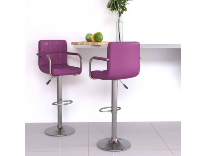 VIHHQGC Barhocker 2 Pack Lila Kunstleder mit Gasdruckfeder verchromt 2er Set, lila Kunstleder, verchromter Stahl, höhenverstellbar, 360° drehbar, Fußstütze