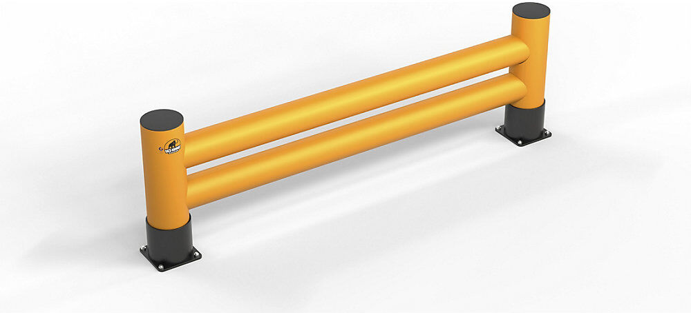 Rammschutzbarriere, Höhe 650 mm, Doppelplanke, Länge 4 m, verkehrsgelb Ampere Rack Mammut