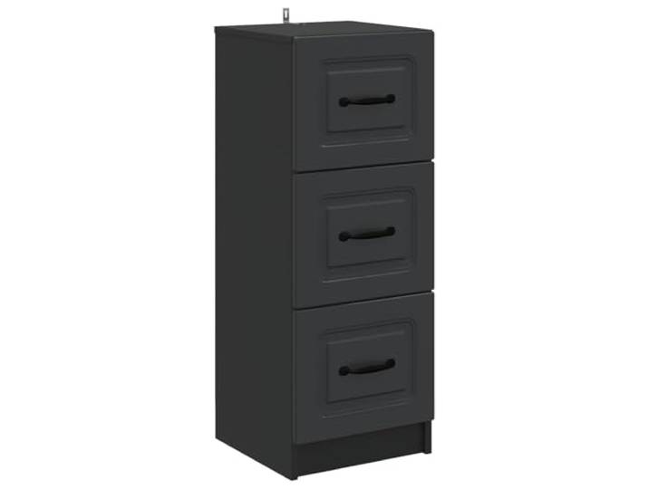KDVXBCQJH Schubladenschrank Schwarz 33 x 34,5 x 87 cm Beistellschrank Schlanker Beistellschrank aus Holzwerkstoff für Wohnzimmer und Flur. Ergonomische Bogenöffnungen bieten leichten Zugriff.