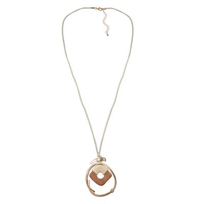Kette mit Anhänger STEUER "Metall gelb Holz", gold (champagner), Halsketten, Damen, 88,0cm, Metall, L: 88, glänzend