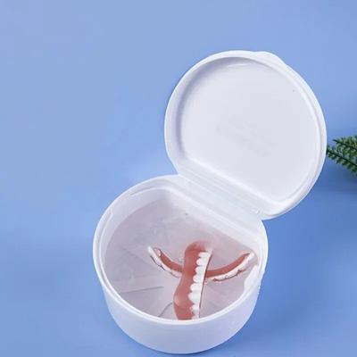 Inspire Select Denture Cleaning Box With Strainer Basket & Magnetic Lid, Dental Retainer Holder Case For Orthodontic Appliance Care white