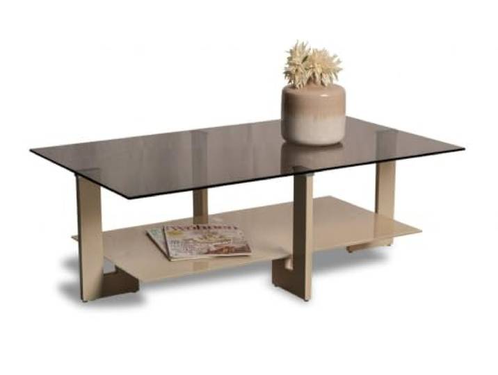 M2 Kollektion Napoli 2 - Couchtisch 100x35x60cm Sicherheitsglas Bronze, Ablageplatte Glas cremeweiß lackiert, Gestell cremeweiß