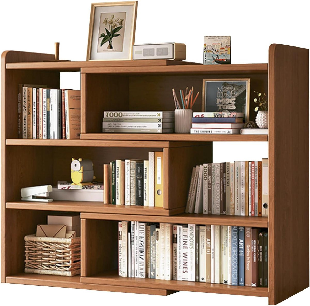Verstelbare Bureau Boekenplank van Natuurlijk Hout voor Desktop Opslag en Organisatie