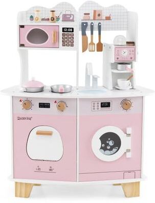 Costway Wooden Kids Kitchen Playset with Coffee Maker for kids-Pink