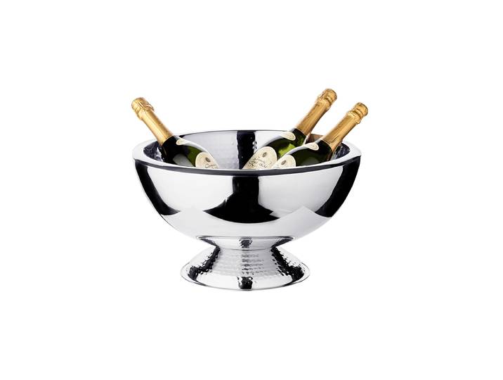 Premium Champagnerkühler „Toni“ aus Edelstahl - doppelwandig, innen und Fuss gehämmert Silber EDZARD