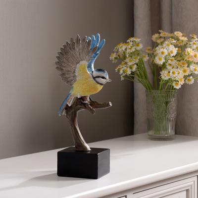 Hi-Line Gift Blue Tit On Branch Lifelike Resin Bird Home Tabletop Decor