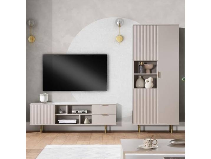 Wohnmöbel Set Wohnwand Kaschmir 2-teilig modern 1 Lowboard, 1 Vitrine