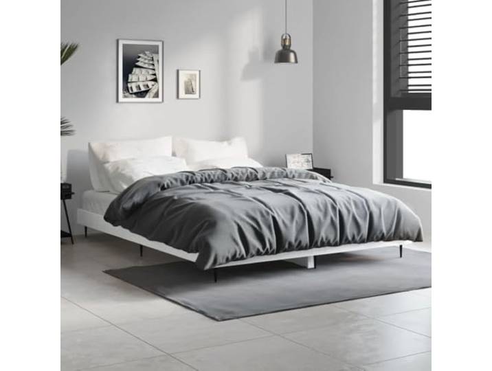 RJPLMFV Bettgestell, 135 x 190 cm, Weiß glänzend Langlebiges Holzwerkstoff, stabile Metallbeine, Lattenrost inklusive, ohne Matratze
