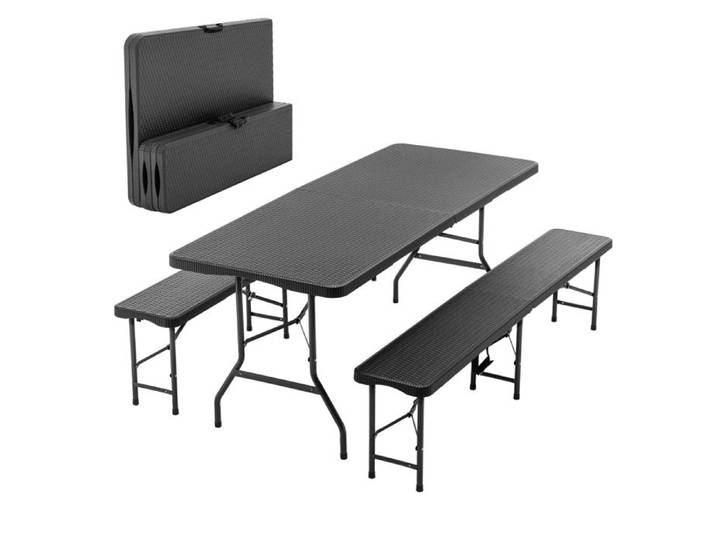 Table de pique-nique pliante de 1 180x74x43 cm Noir Plastique salon de jardin terrasse extérieure