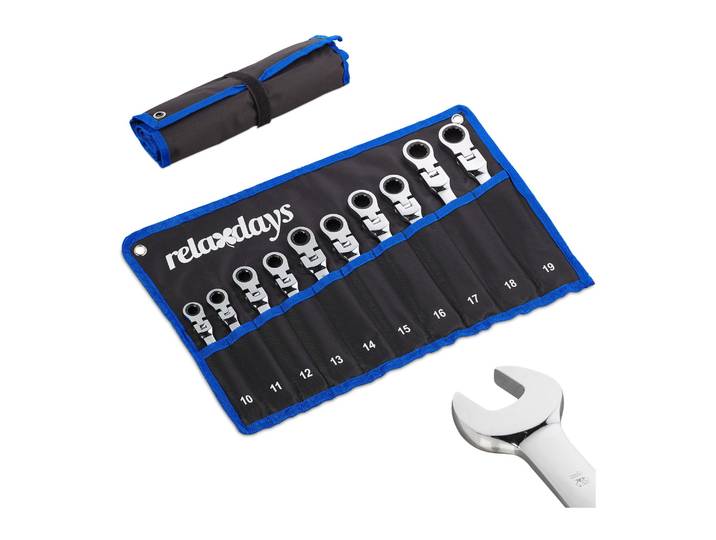 Flexibles Schraubenschlüssel Set 10-tlg. Blau-Schwarz-Silber