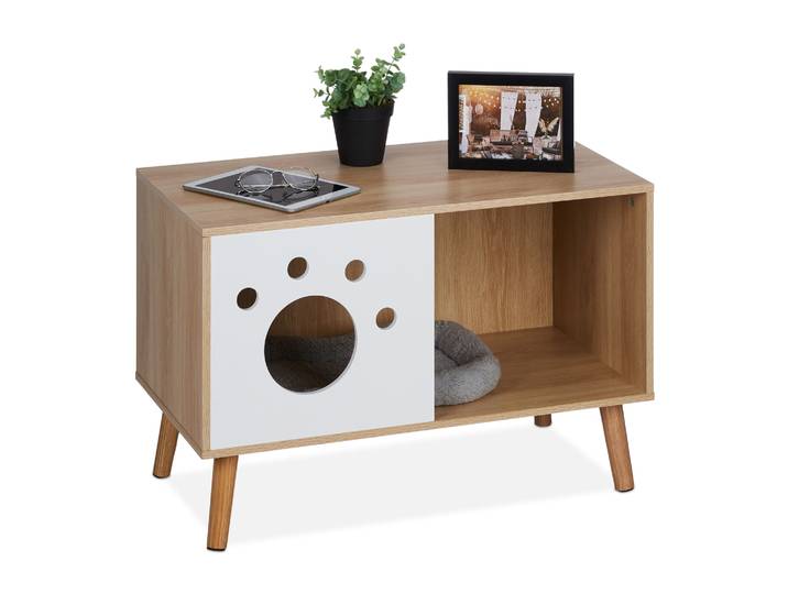 Katzenschrank mit Eingang Weiss-Hellbraun