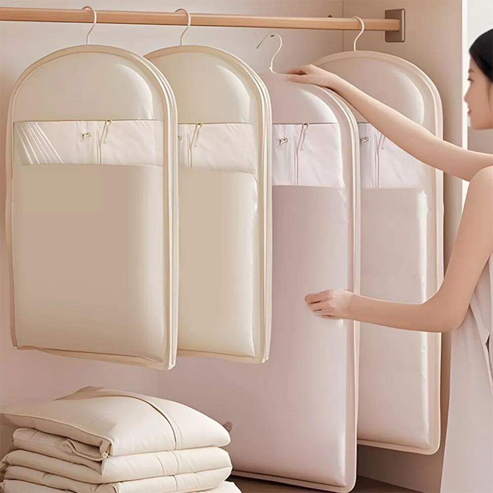 INF Housse de compression anti-poussière pour doudoune - Sac de rangement anti-poussière pour vêtements - Sergé L Beige