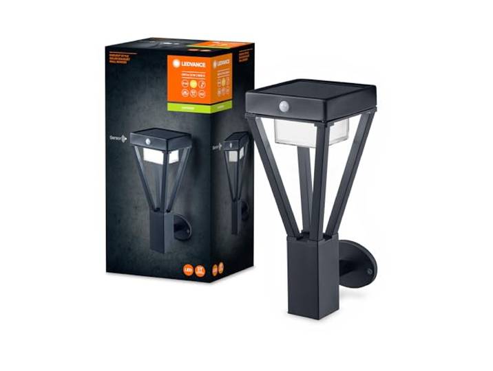 LEDVANCE ENDURA SOLAR BOUQUET WALL SENSOR 36\,5cm - applique solaire avec détecteur de mouvement\, lampe de jardin\, 3 modes de fonctionnement\, 6W\, 3000K\, 200-550 lumen\, IP44\, noir