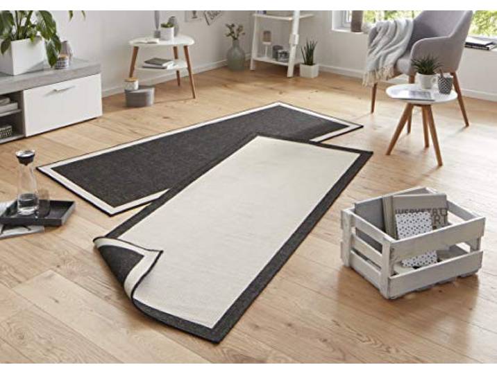 Bougari in- & Outdoor Panama Tapis réversible Noir/crème 80 x 250 cm