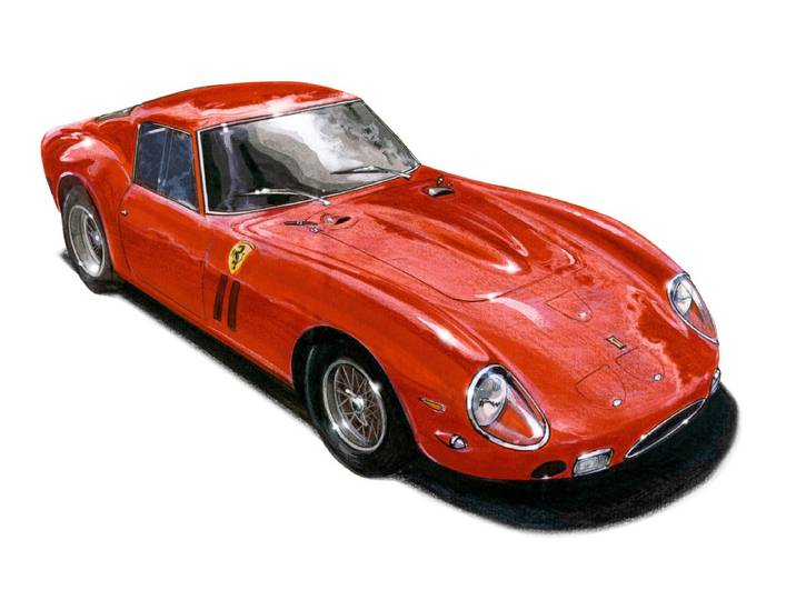 Fototapete PAPERMOON VINTAGE 250GTO-AUTO ILLUSTRATION RETRO LUXUS XXL DESIGN , bunt, B:4m L:2,6m, Vlies, Tapeten, Fototapete