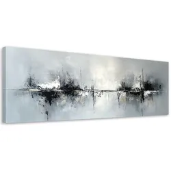 LEINWANDBILD Schwarz Weiß Abstraktion auf grauem Hintergrund 150x50cm