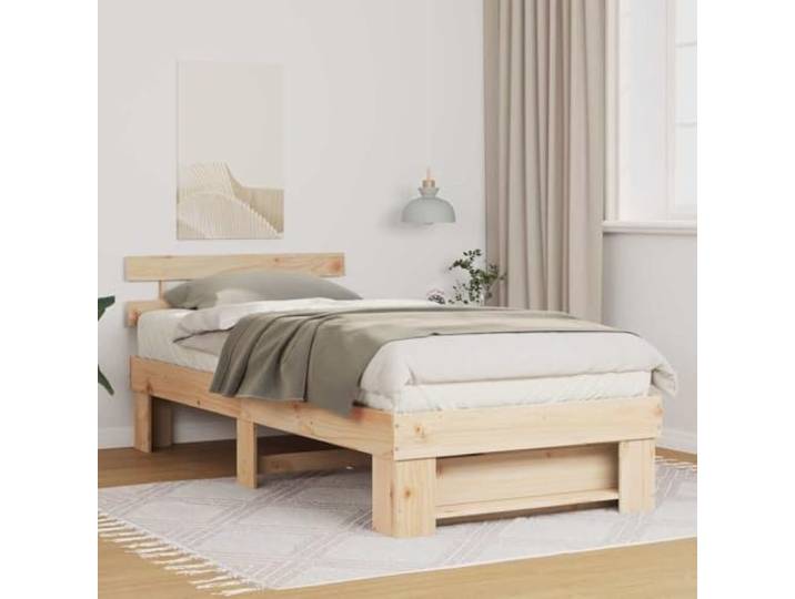 YUTAASU Bettrahmen mit Kopfteil Braun 100 x 200 cm Massives Kiefernholz Plattform-Lattenrost, Stabil, Einfacher Aufbau, Pflegeleicht, Modernes Design