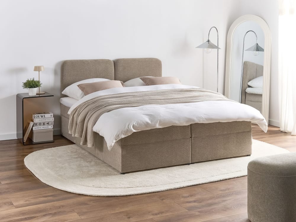 Beliani Lit à ressort en tissu beige 160x200 Beige 208x103x163cm