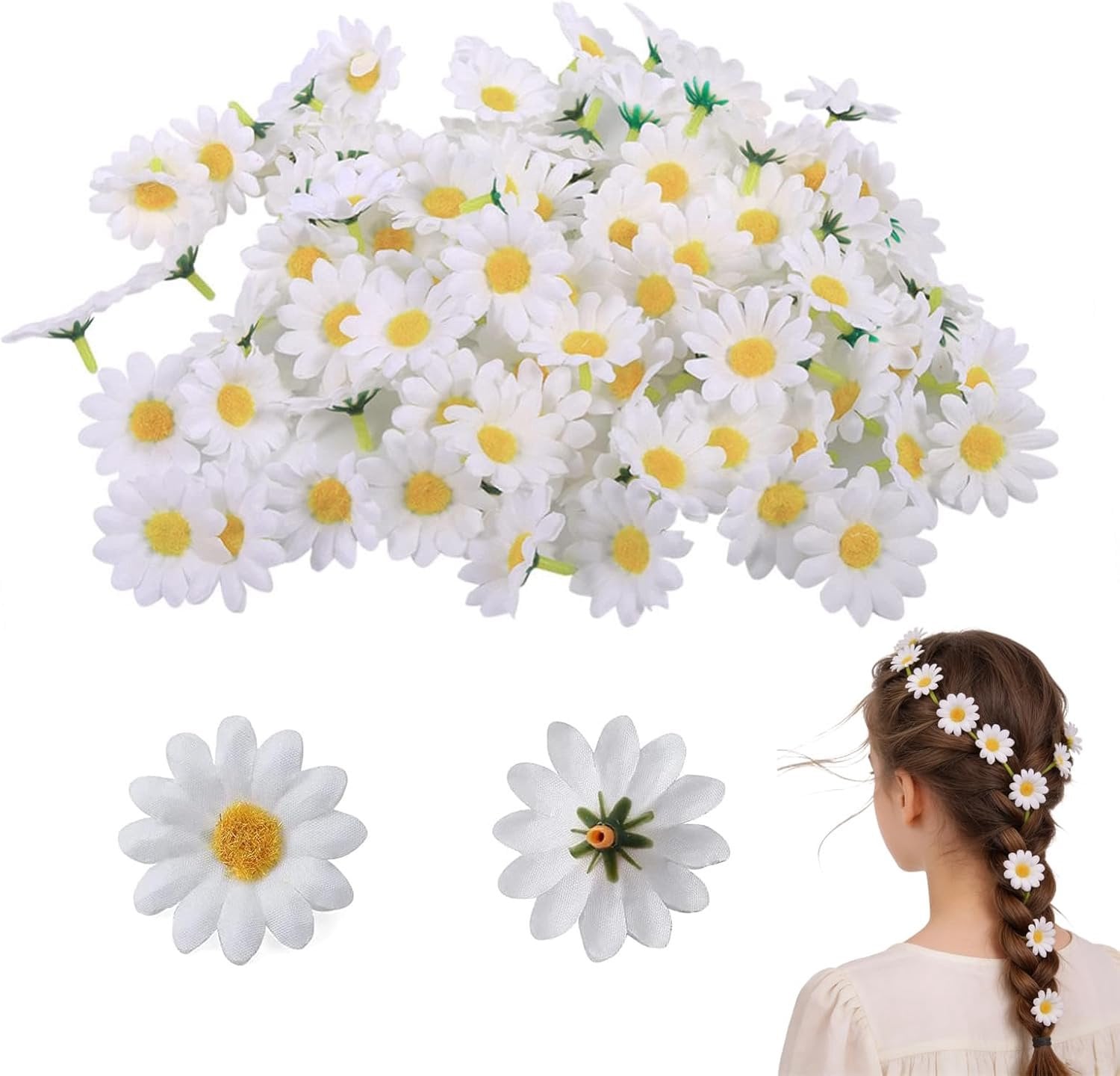 100x Kunstmatige Margriet Bloemhoofdjes - Wit - Decoratie & DIY