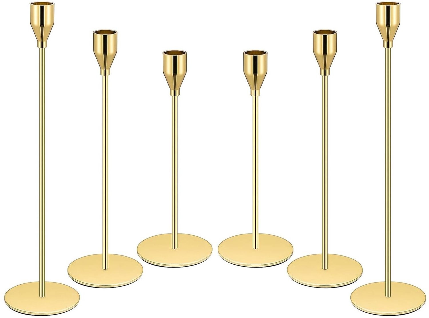 Set van 6 gouden metalen kandelaars voor conische kaarsen