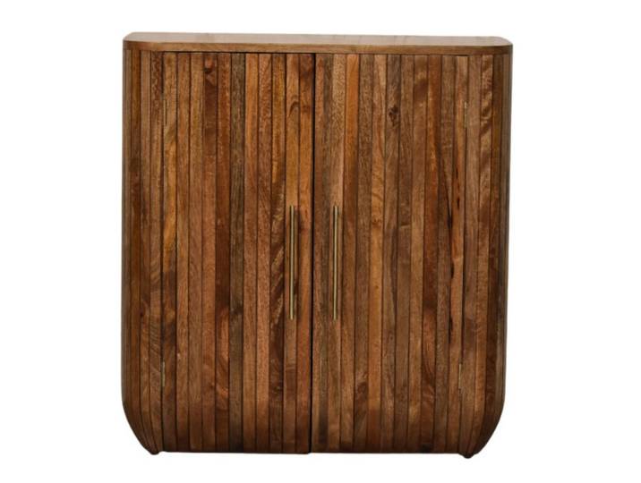 Artisan Furniture Schrank mit Golden-Teak-Finish, 2 Türen, 2 Innenablagen, geröstetes Braun, Holz, Echtholz,Mangoholz, Rechteckig, 75x80x35 cm, Kleinmöbel, Kommoden, Sideboards