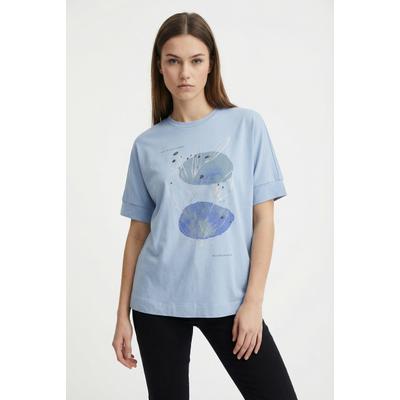 Kurzarmshirt ONLY "ONLJANY S/S O-NECK PRINT TOP BOX JRS", Damen, Gr. XS, blau (soft chambray print:janey choosing), Jersey, Obermaterial: 53% Viskose, 47% Nylon, normal, Rundhals, angesetztes Bündchen, Shirts, Viskosemischung, regular fit, Rundhals