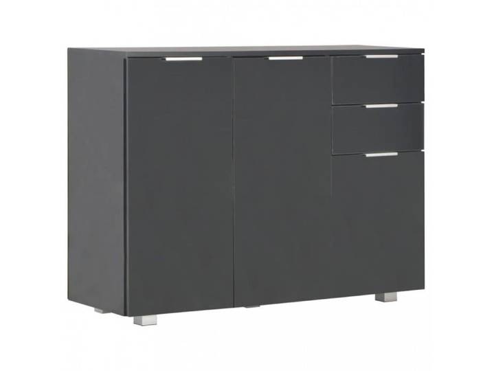 Buffet bas - Magnifique - Noir brillant - 2 tiroirs - 3 portes - Meuble de séjour