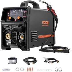 VEVOR Pro MIG-Schweißgerät, 200 Ampere Pluse MIG-Welder, 5-in-1 Schweißer MIG Pluse, gasloses MIG, Gas-MIG, MMA und Lift WIG, mit IGBT-Wechselrichtertechnologie und LCD-Bildschirmanzeige