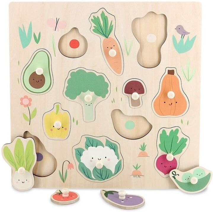 Puzzle encastrement en bois 12 pcs Les légumes du jardin Sarah Betz - Vilac