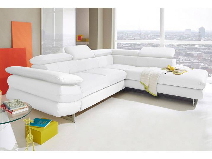 Ecksofa COTTA Solution L-Form, Design Sofa, bequeme Wellenunterfederung, Design Fuß , weiß (altweiß), B:262cm H:73cm T:228cm, Sofas, Ecksofa, mit Arm- & Kopfteilverstellung, wahlweise mit Schlaffunktion