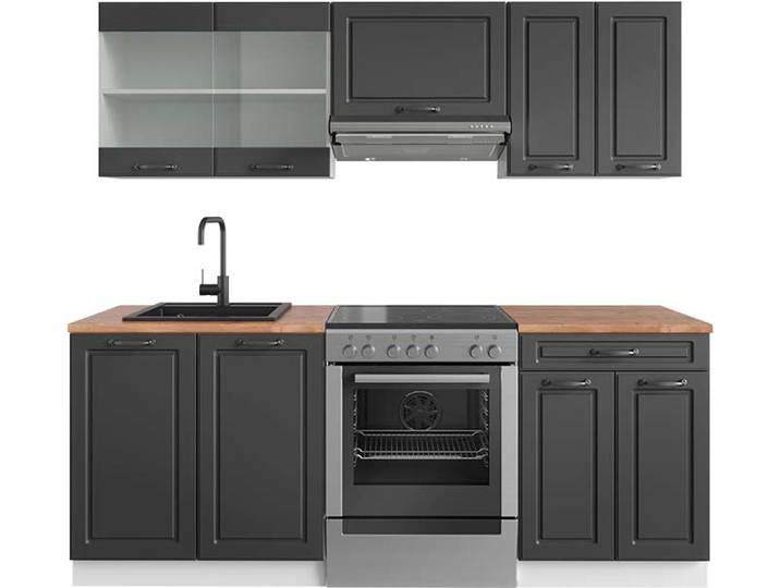 Cuisine Vicco R-Line Anthracite maison de campagne/blanc 200cm \, PT Chêne\, Model 42678
