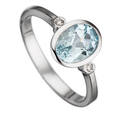 Diamantring JOBO "Ring mit Aquamarin und 2 Diamanten" Gr. 50, weiß (weißgold 585), Fingerringe, Damen, 50, SI = kleine Einschlüsse, Diamanten Weißgold 585, Diamanten, Weißgold 585, Diamantring, 585 Weißgold