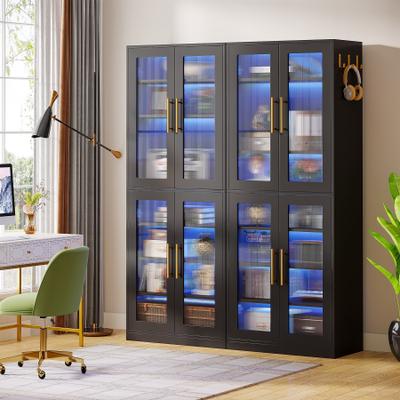 BLUEBELL 8-tier Modern Tall Bookcase Bookshelf with Doors and LED Light