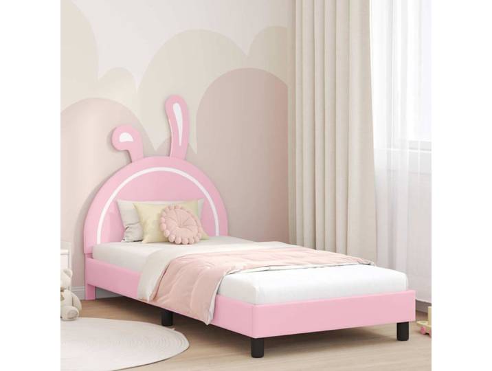 Cadre de lit pour enfants - - 90x200 cm - Rose - Bois d'ingénierie - Poches de rangement - Système de lattes