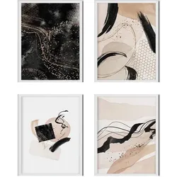 POSTER Set mit 4 Blätter und abstrakten Formen mit braunen Tönen A3 Rahmenlos