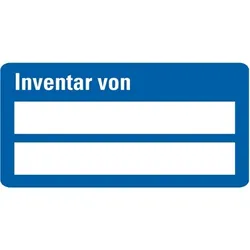 Aufkleber I Inventaretikett Inventar von, blau, Dokumentenfolie, Spezialkleber, 60x30mm, 9/Bogen