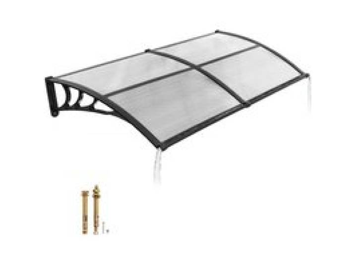VEVOR Auvent de Porte d'Entrée 96,5x198,7 cm Marquise de Porte Extérieur Polycarbonate Transparent pour Fenêtres de Porches Balcons, Protection contre Pluie, Neige, Soleil, avec Drainage, Support ABS